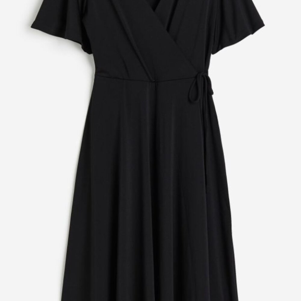 H&M Midi Jersey Wrap Dress with Tie - Black - Size Large